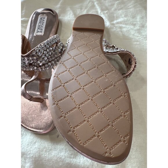Badgley Mischka Rose Gold Rhinestone Embellished Sandals Womens Size 8 Leather U - Picture 3 of 8